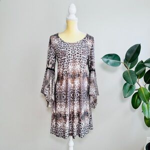 Prelude Animal Print Bell Sleeve Dress